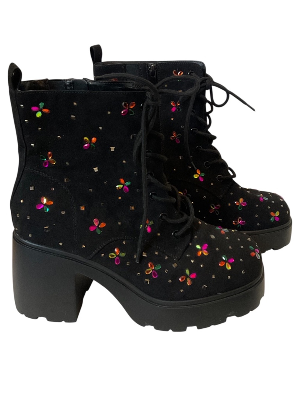 Torrid x Betsey Johnson Mirco Stones Heel Combat Boots Size 11WW
